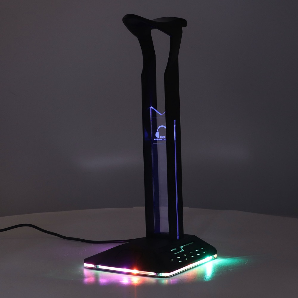 Headset Stand Rgb - 2つのUSB 2.0ポートを備えたユニバーサルデスクトップRGBヘッドホンスタンド、マルチライトモード調整可能なゲーミングヘッドセットホルダー、LEDヘッドホンホルダー
