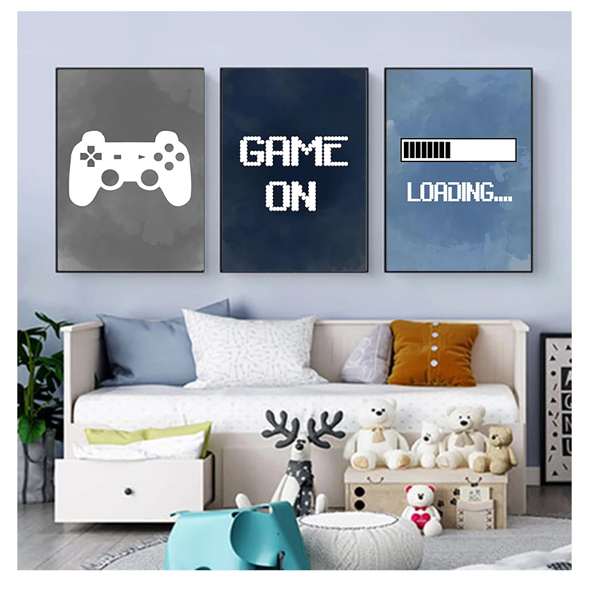 Gaming Accessories Decor - 保育園の男の子の壁飾り、ゲームパーティーポスタープリント、子供男の子へのギフト、ゲームルームの装飾、ビデオゲームの壁アート、キャンバス絵画