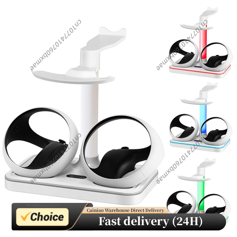 Headset Stand Rgb - コントローラー充電器 マグネティックゲームパッド充電スタンド カラフルRGBライト ストレージグラス ヘッドセットアクセサリー VR2ジョイパッド用