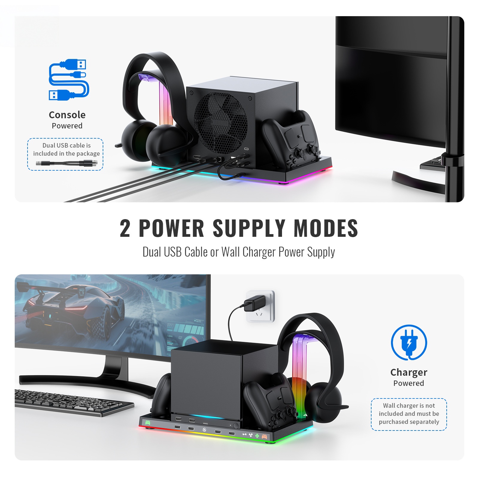 Headset Stand Rgb - Steamマシン用の多機能ドック、Steamコントローラースタンド、充電ドック、ヘッドセットホルダーとして機能し、RGB照明効果を備えています。