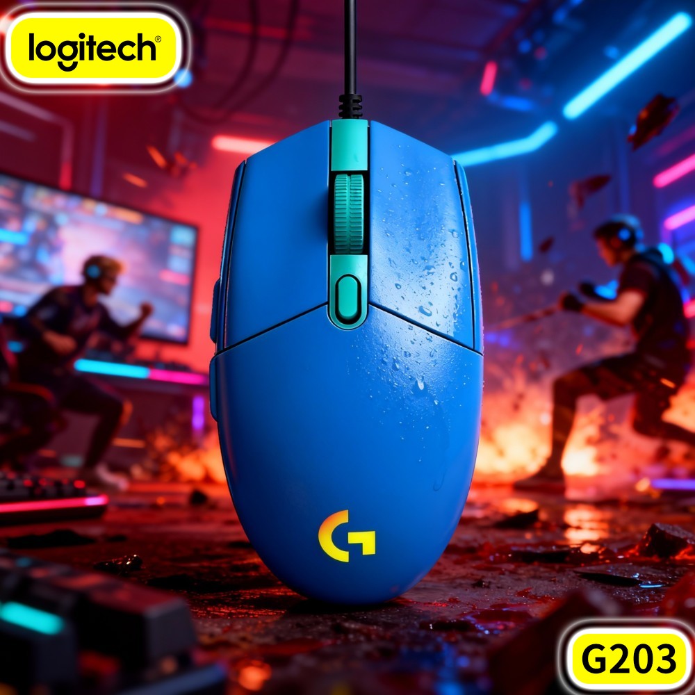 Logitech Mouse G203 - ロジクールG203有線ゲーミングマウス、信頼性の高いUSB接続、調整可能なRGB照明、快適なグリップ、ノートパソコンやオフィスに最適