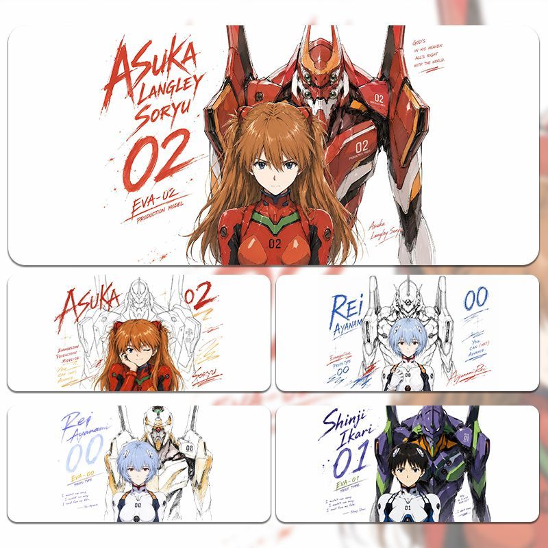 Gaming Accessories Decor - EVAアニメマウスパッド ラインアートスタイル アスカ・レイ・シンジ 特大ゲーミングデスクマット 滑り止めキーボードマウスパッド デスクトップ装飾