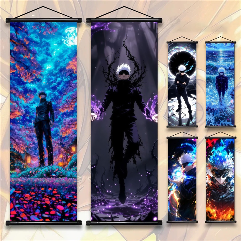 Gaming Accessories Decor - 呪術廻戦 五条悟 アニメアート 布製ウォールポスター 壁掛けスクロール 寝室