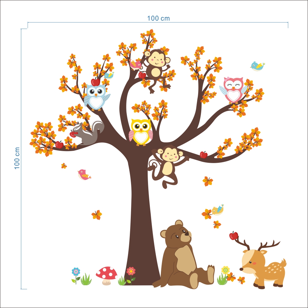 フクロウ猿動物木の漫画ビニールの壁のステッカー部屋のホームイ - Gaming Accessories Decor のレビューと価格
